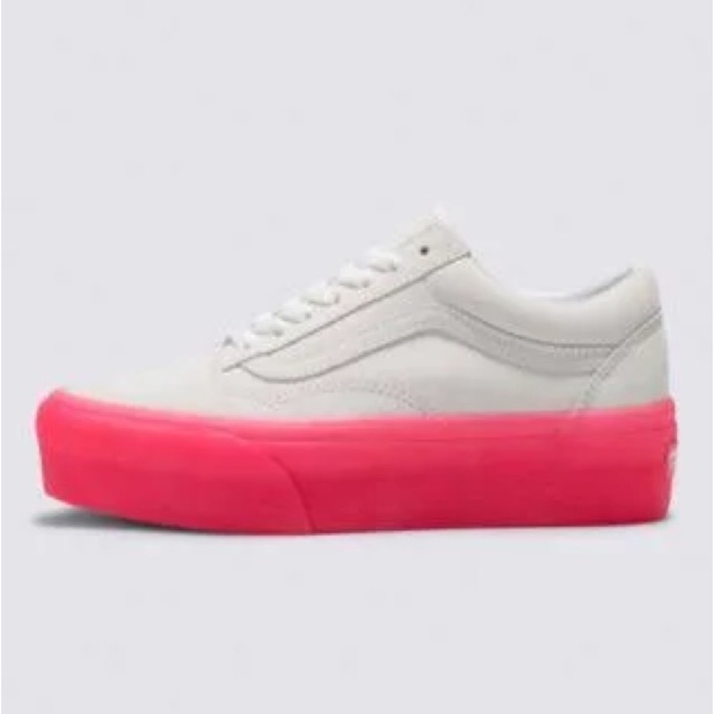 Vans White and Neon Pink Old Skool Platform Shoes